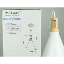 LAMPADARIO PENDENTE LAMPADA A SOSPENSIONE PARABOLA BIANCA BASE IN LEGNO VT-7525