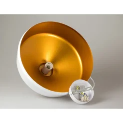 LAMPADARIO PENDENTE LAMPADA A SOSPENSIONE PARABOLA BIANCA BASE IN LEGNO VT-7545