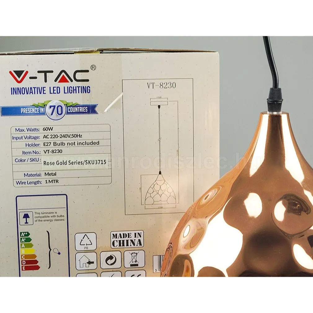LAMPADARIO PENDENTE LAMPADA A SOSPENSIONE IN METALLO CONO ORO ROSA RAME VT-8230
