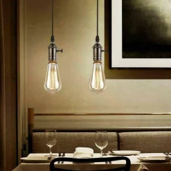 LAMPADARIO PENDENTE VINTAGE DA SOFFITTO SOSPENSIONE E27 CON INTERRUTTORE NERO METAL