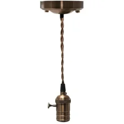 LAMPADARIO PENDENTE VINTAGE DA SOFFITTO SOSPENSIONE E27 INTERRUTTORE BRONZO METAL