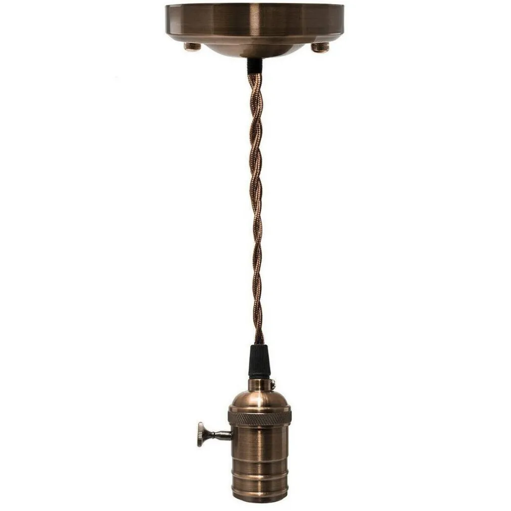 LAMPADARIO PENDENTE VINTAGE DA SOFFITTO SOSPENSIONE E27 INTERRUTTORE BRONZO METAL