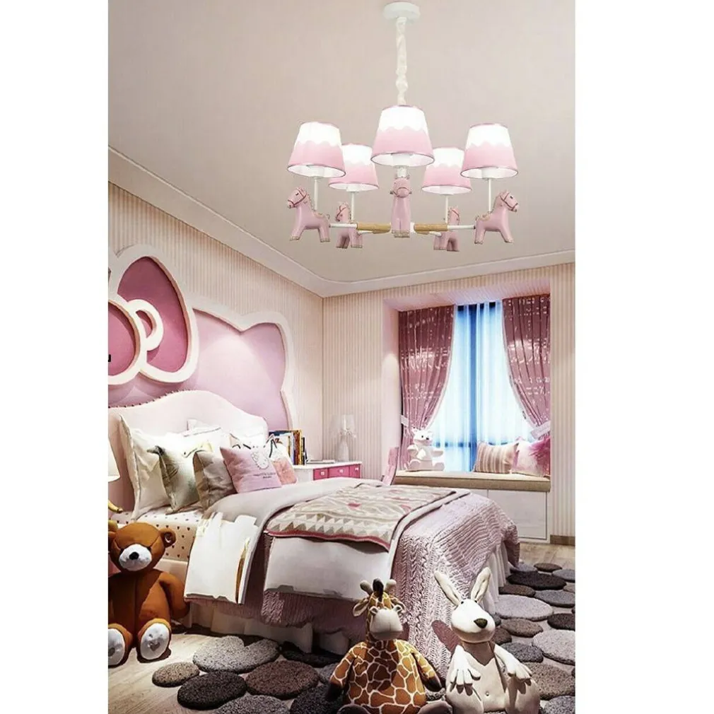 LAMPADARIO PER CAMERETTA A SOSPENSIONE CAVALLO IN RESINA 5 PORTALAMPADA E27 A45