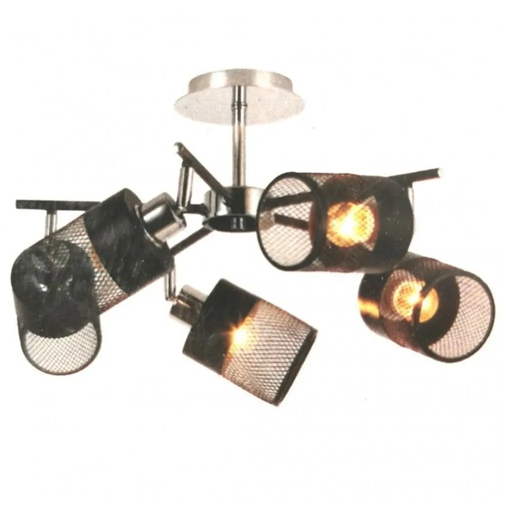 LAMPADARIO PLAFONIERA A SOFFITTO CON 5 PARALUMI LAMPADE ATTACCO E27 IN METALLO 00280