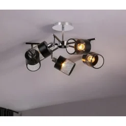 LAMPADARIO PLAFONIERA A SOFFITTO CON 5 PARALUMI LAMPADE ATTACCO E27 IN METALLO 00280