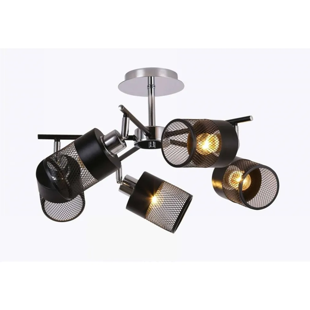 LAMPADARIO PLAFONIERA A SOFFITTO CON 5 PARALUMI LAMPADE ATTACCO E27 IN METALLO 00280