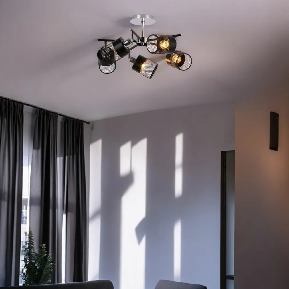 LAMPADARIO PLAFONIERA A SOFFITTO CON 5 PARALUMI LAMPADE ATTACCO E27 IN METALLO 00280