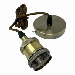 LAMPADARIO PORTALAMPADA A SOSPENSIONE VINTAGE BRONZO PER LAMPADINE E27 2MT E27-2M-V