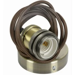 LAMPADARIO PORTALAMPADA A SOSPENSIONE VINTAGE BRONZO PER LAMPADINE E27 2MT E27-2M-V