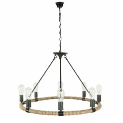 LAMPADARIO ROTONDO RUSTICO IN CANAPA METALLO ATTACCO E27 LAMPADA INDUSTRIALE A20