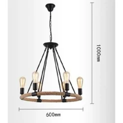 LAMPADARIO ROTONDO RUSTICO IN CANAPA METALLO ATTACCO E27 LAMPADA INDUSTRIALE A20