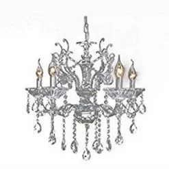 LAMPADARIO SOFFITTO 5 BRACCI A SOSPENSIONE CON CATENA GOCCE PENDENTI LAMPADA A12