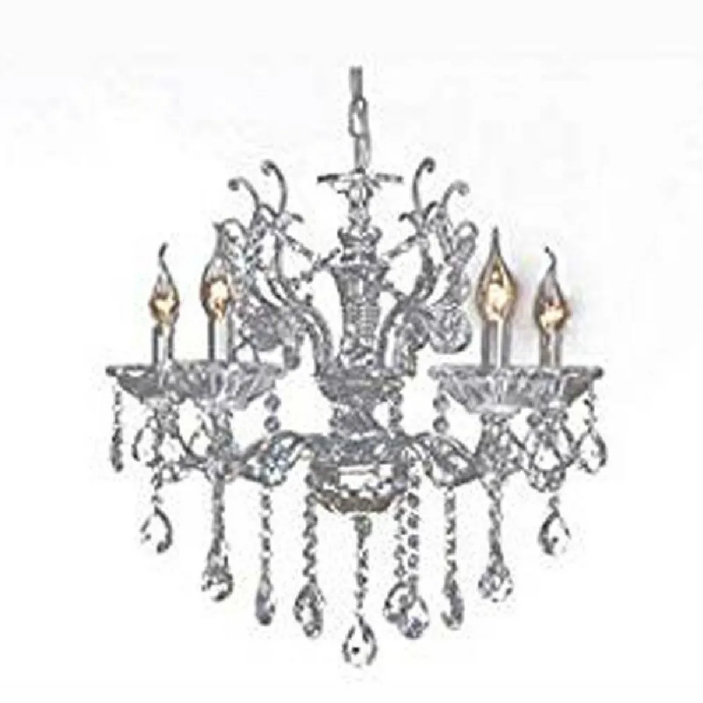 LAMPADARIO SOFFITTO 5 BRACCI A SOSPENSIONE CON CATENA GOCCE PENDENTI LAMPADA A12