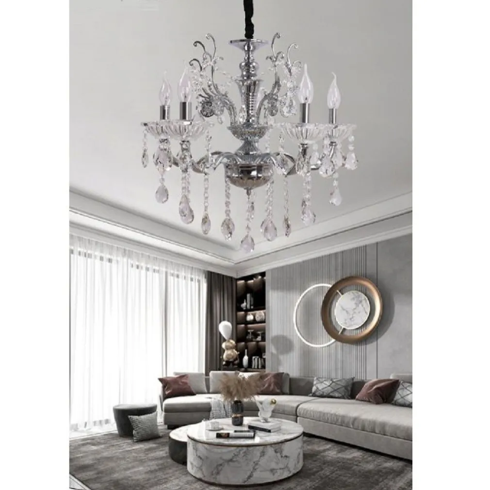 LAMPADARIO SOFFITTO 5 BRACCI A SOSPENSIONE CON CATENA GOCCE PENDENTI LAMPADA A12