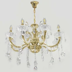 LAMPADARIO SOFFITTO 6 BRACCI SOSPENSIONE PLAFONIERA SFERE CRISTALLI PENDENTI A18