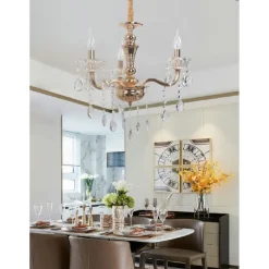 LAMPADARIO SOFFITTO 3 BRACCI A SOSPENSIONE CON CATENA GOCCE PENDENTI LAMPADA A26