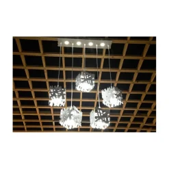 LAMPADARIO SOFFITTO A SOSPENSIONE 5 CUBI ATTACCO E27 DESIGN MODERNO IN FERRO B29