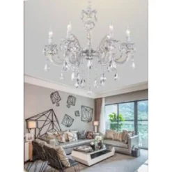 LAMPADARIO SOFFITTO CLASSICO 6 BRACCI ATTACCO E14 VETRO EFFETTO CRISTALLO A01-6