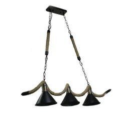 LAMPADARIO SOFFITTO CORDA IN CANAPA VINTAGE RUSTICO LAMPADA 3 ATTACCHI E27 B24-3