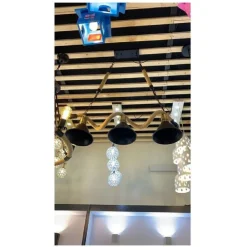 LAMPADARIO SOFFITTO CORDA IN CANAPA VINTAGE RUSTICO LAMPADA 3 ATTACCHI E27 B24-3