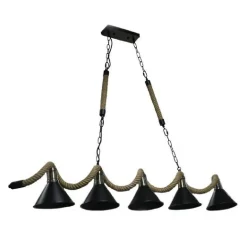 LAMPADARIO SOFFITTO CORDA IN CANAPA VINTAGE RUSTICO LAMPADA 5 ATTACCHI E27 B24-5