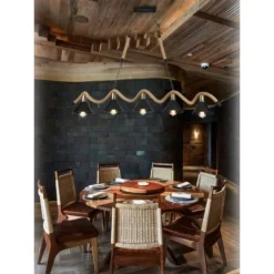 LAMPADARIO SOFFITTO CORDA IN CANAPA VINTAGE RUSTICO LAMPADA 5 ATTACCHI E27 B24-5