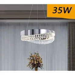 LAMPADARIO SOFFITTO LED 35 W SOSPESO ARGENTO CON CRISTALLI LUCE FREDDA 8000K B79
