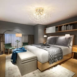 LAMPADARIO SOFFITTO PLAFONIERA ORO MODERNA CRISTALLI FUOCHI D'ARTIFICIO G9 PN-13