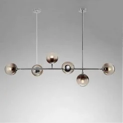 LAMPADARIO SOSPENSIONE 6 SFERE ATTACCO E27 IN VETRO LAMPADA IN METALLO ARGENTO 71652