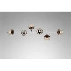 LAMPADARIO SOSPENSIONE 6 SFERE ATTACCO E27 IN VETRO LAMPADA IN METALLO ARGENTO 71652