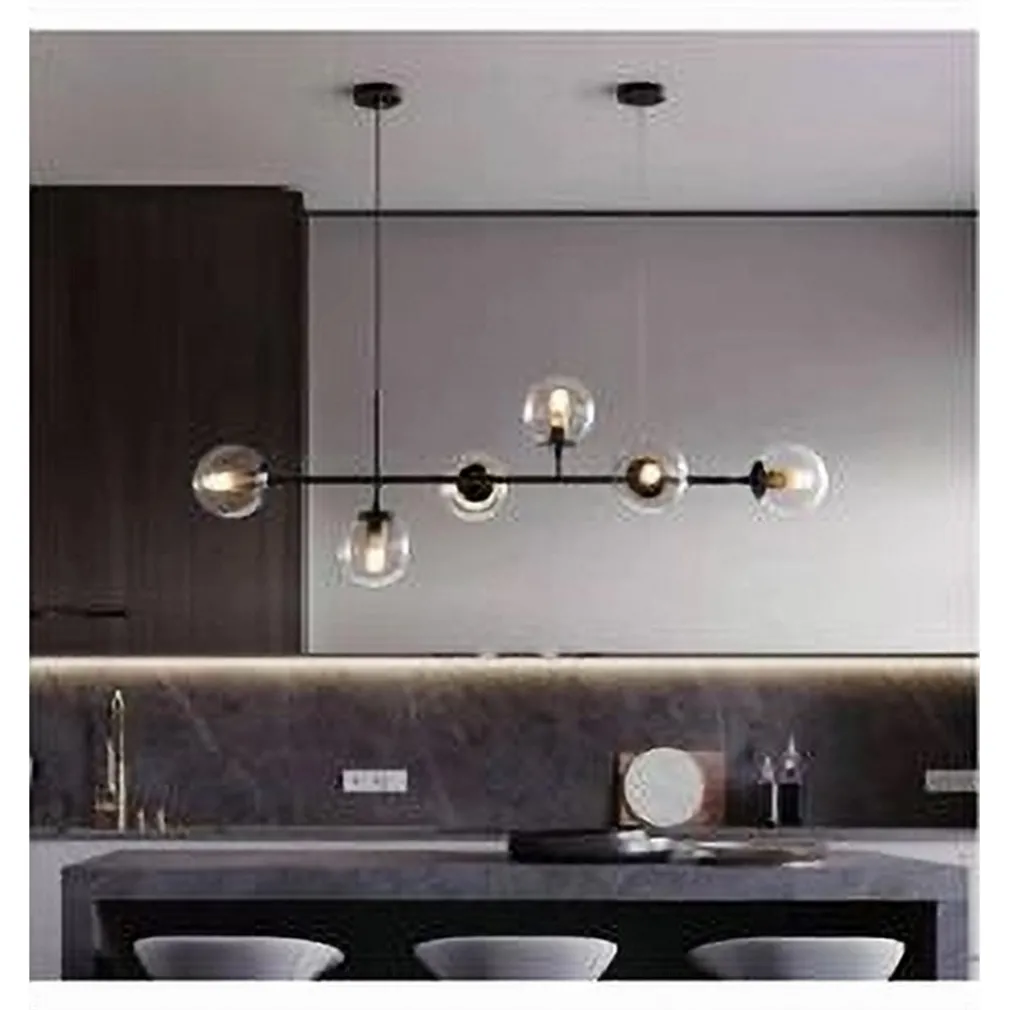 LAMPADARIO SOSPENSIONE 6 SFERE ATTACCO E27 IN VETRO LAMPADA IN METALLO NERO 71669
