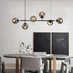 LAMPADARIO SOSPENSIONE 6 SFERE ATTACCO E27 IN VETRO LAMPADA IN METALLO NERO 71669