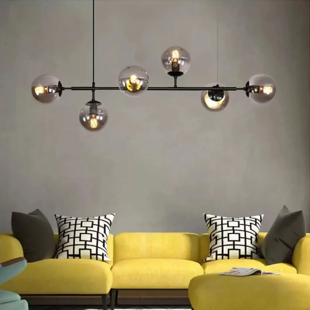 LAMPADARIO SOSPENSIONE 6 SFERE ATTACCO E27 IN VETRO LAMPADA IN METALLO NERO 71669