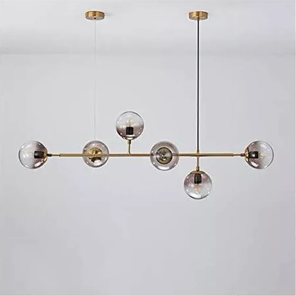 LAMPADARIO SOSPENSIONE 6 SFERE ATTACCO E27 IN VETRO LAMPADA IN METALLO ORO 71645