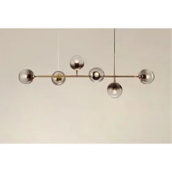 LAMPADARIO SOSPENSIONE 6 SFERE ATTACCO E27 IN VETRO LAMPADA IN METALLO ORO 71645