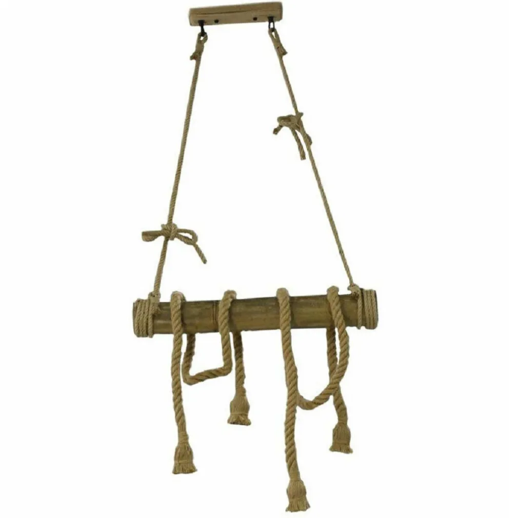 LAMPADARIO SOSPENSIONE CON CORDA IN CANAPA 4 PORTALAMPADA E27 STILE COUNTRY B23