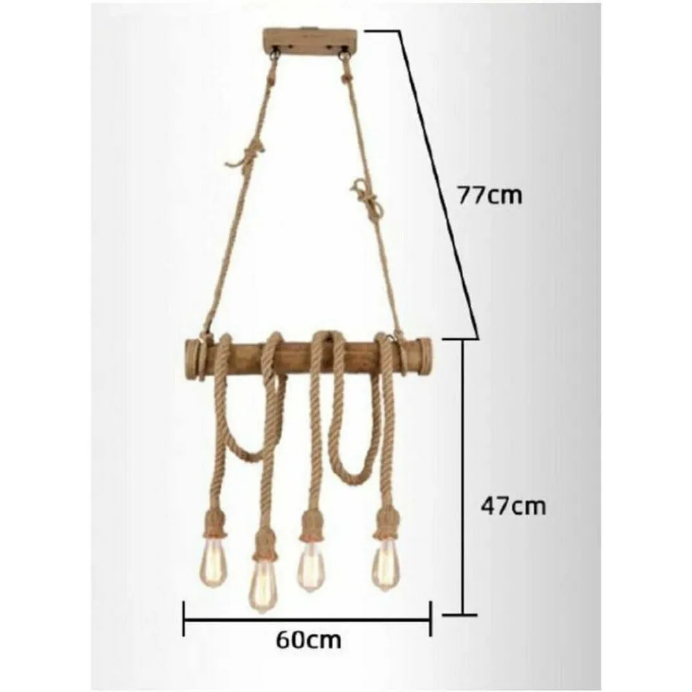LAMPADARIO SOSPENSIONE CON CORDA IN CANAPA 4 PORTALAMPADA E27 STILE COUNTRY B23
