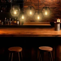 LAMPADARIO SOSPENSIONE GEOMETRICO ESAGONALE E27 INDUSTRIALE NERO VINTAGE LP-89N