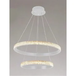 LAMPADARIO SOSPENSIONE LED 60 W 2 CERCHI ANELLI CRISTALLO TELECOMANDO BIANCO 31951