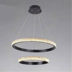 LAMPADARIO SOSPENSIONE LED 60 W 2 CERCHI ANELLI CRISTALLO TELECOMANDO NERO 31968