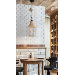 LAMPADARIO SOSPENSIONE PARALUME A CAMPANA IN CORDA DI CANAPA STILE VINTAGE A41-1