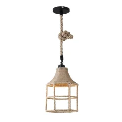 LAMPADARIO SOSPENSIONE PARALUME A CAMPANA IN CORDA DI CANAPA STILE VINTAGE A41-1
