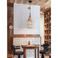 LAMPADARIO SOSPENSIONE PARALUME A CAMPANA IN CORDA DI CANAPA STILE VINTAGE A41-1