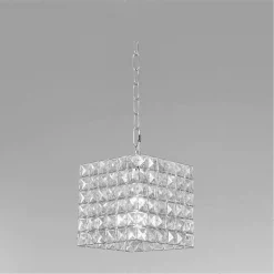 LAMPADARIO SOSPESO CUBO CON CRISTALLI LAMPADA LUCE E27 ARGENTO QUADRATO 32323