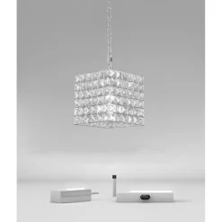 LAMPADARIO SOSPESO CUBO CON CRISTALLI LAMPADA LUCE E27 ARGENTO QUADRATO 32323