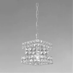 LAMPADARIO SOSPESO CUBO INTRECCIATO CON CRISTALLI LAMPADA LUCE E27 ARGENTO 32408