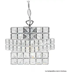 LAMPADARIO SOSPESO CUBO INTRECCIATO CON CRISTALLI LAMPADA LUCE E27 ARGENTO 32408