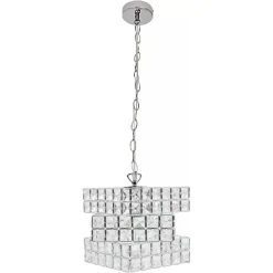 LAMPADARIO SOSPESO CUBO INTRECCIATO CON CRISTALLI LAMPADA LUCE E27 ARGENTO 32408