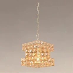 LAMPADARIO SOSPESO CUBO INTRECCIATO CON CRISTALLI LAMPADA LUCE E27 ORO 32385