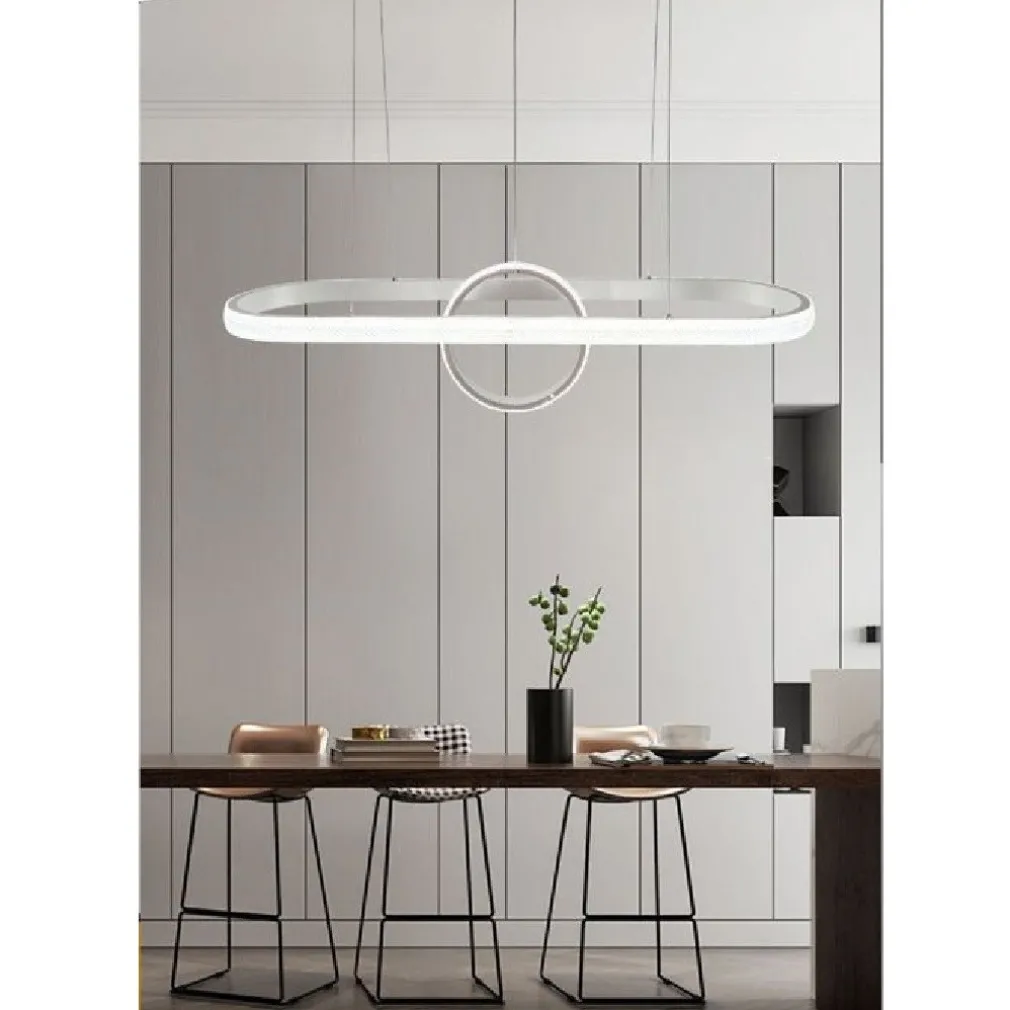 LAMPADARIO SOSPESO LED DESIGN CERCHIO OVALE BIANCO MODERNO PENDENTE 54W LP-30B